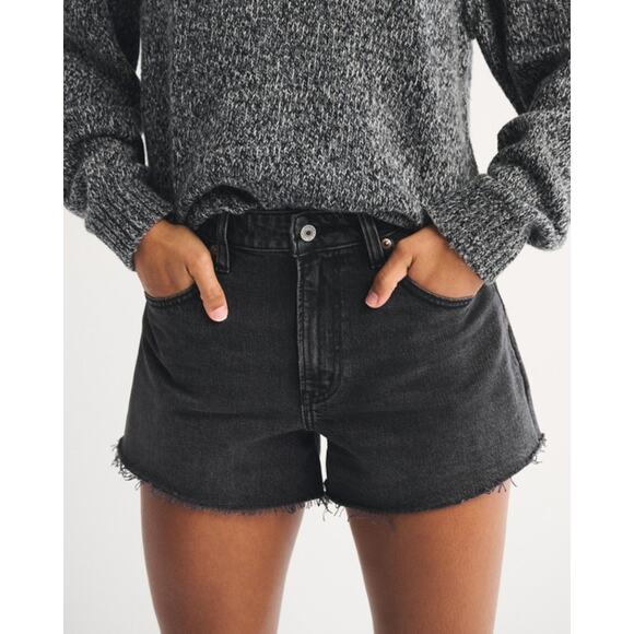 Abercrombie & Fitch Pants - Abercrombie & Fitch 90's High Rise Cutoff Short Curve Love 30 Black Wash Raw Hem